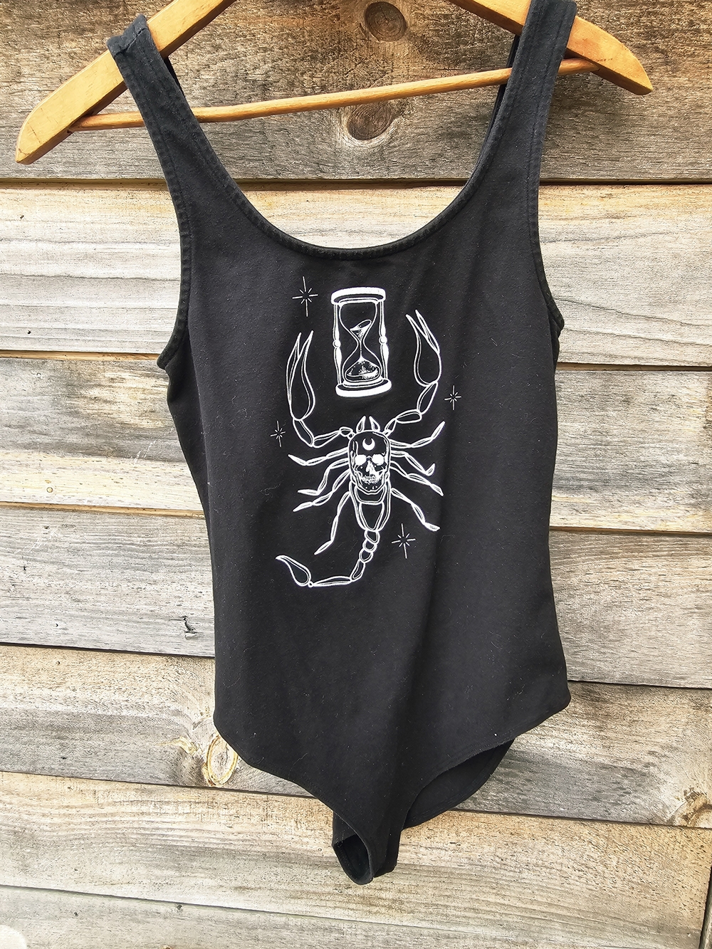 Black Graphic Scorpion Bodysuit with Hourglass Print